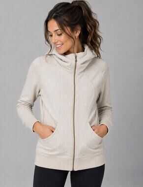 Lululemon On The Daily Beige Hoodie Heathered Cashew French Terry Size 10 Yoga